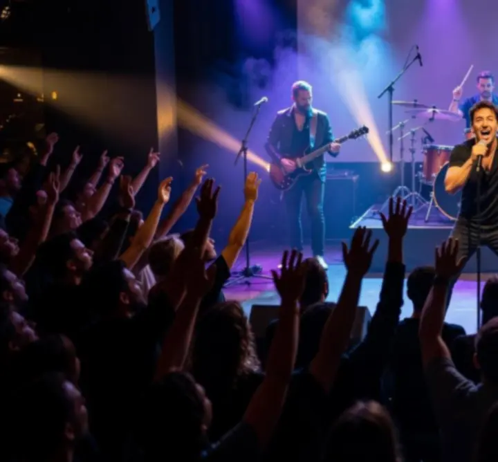 Színpadi fények és élő koncert hangulat